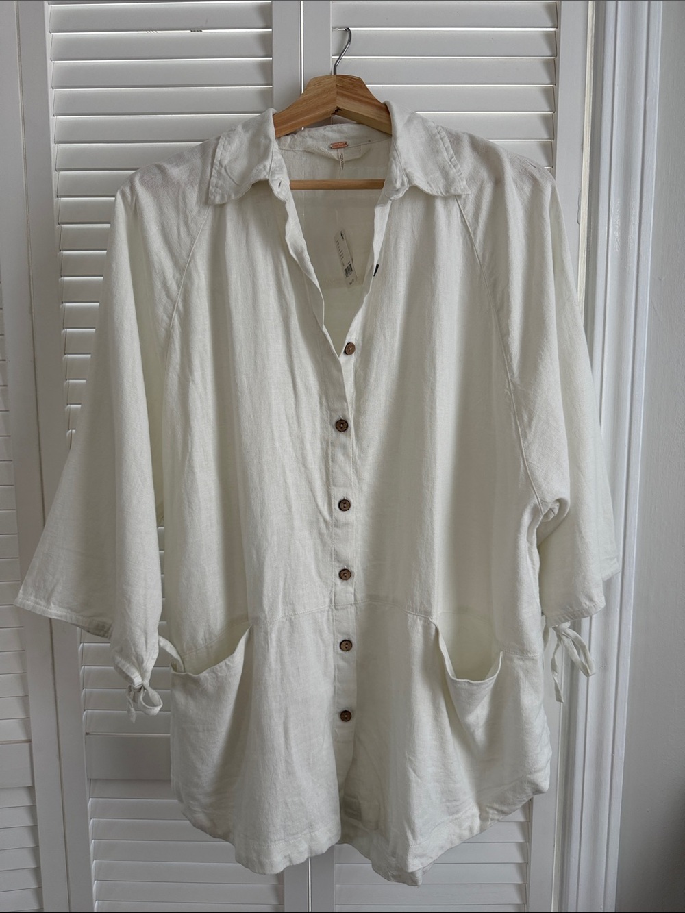 Free People Cream Button-Front Oversized Shirt Jacket